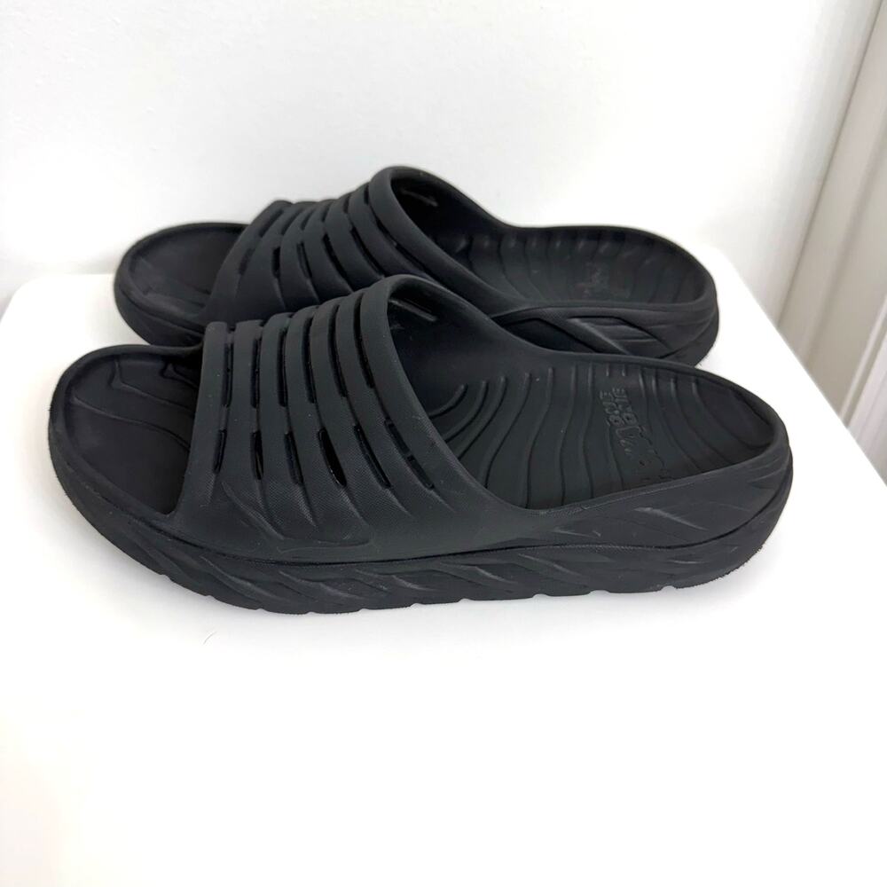 Hoka Ora Recovery Slides Black Men's Sz 10 Casual Slip On Cushion Comfort